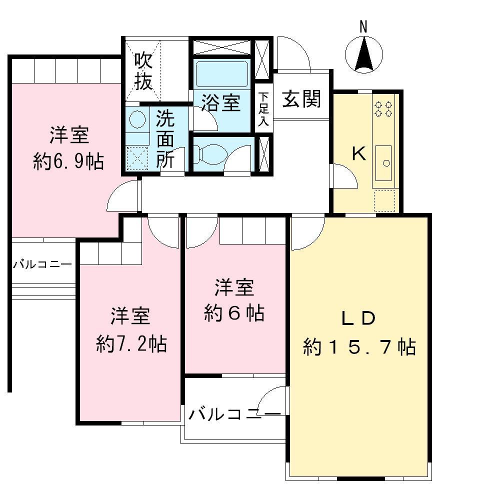 Floor plan. 3LDK, Price 65,800,000 yen, Occupied area 89.11 sq m , Balcony area 6.99 sq m
