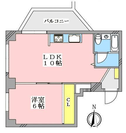 Floor plan. 1LDK, Price 22,700,000 yen, Occupied area 33.49 sq m , Balcony area 5 sq m