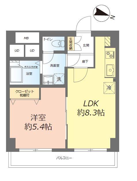 Floor plan. 1LDK, Price 19,980,000 yen, Occupied area 40.95 sq m , Balcony area 6.3 sq m