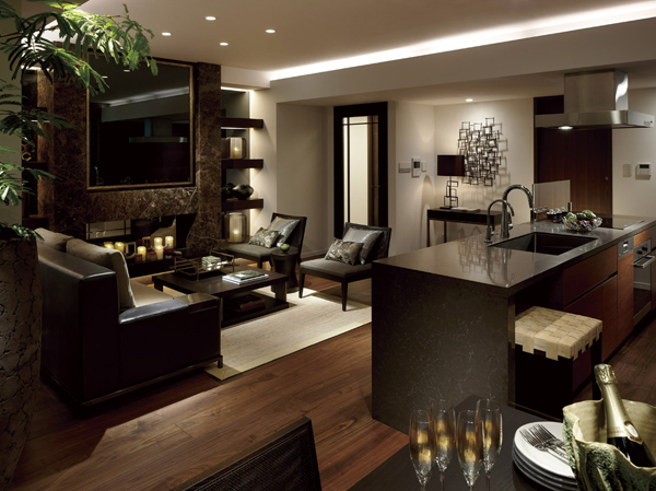 Room and equipment. Forget the time, Talk with the guest. Pleasant relaxation dwells public space. Flowing here only to, Contented time.  ※ Concept room (design change plan by the made-to-order plus the E-type ※ There in the August 2013 shooting), Equipment of standard plan dwelling unit ・ Specifications and different.