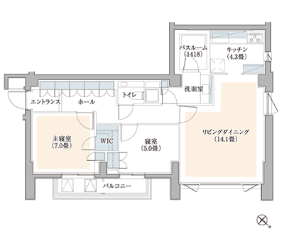 Floor: 2LDK + WIC, the occupied area: 75.71 sq m