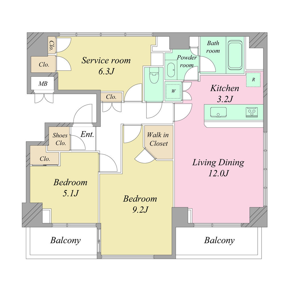 Floor plan. 2LDK + S (storeroom), Price 67,800,000 yen, Occupied area 83.99 sq m , Balcony area 9.11 sq m 2SLDK ・ Use convenient to the flow line easy floor plan !!!