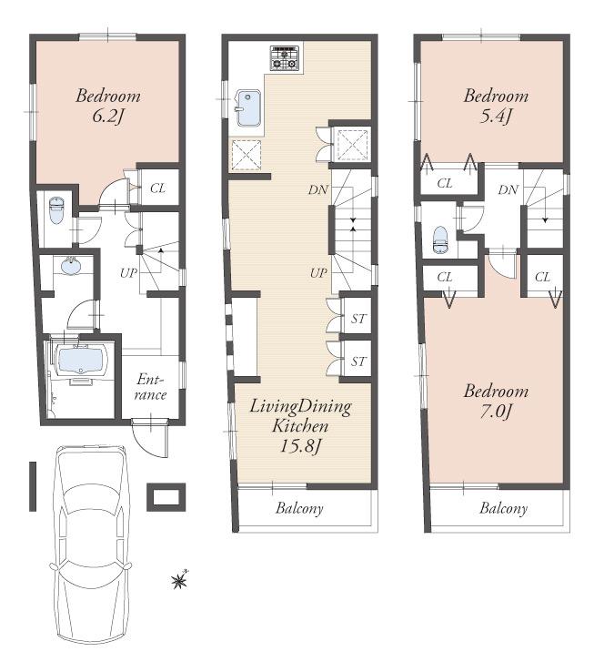 Floor plan. (A), Price 53,500,000 yen, 3LDK, Land area 54.5 sq m , Building area 92.35 sq m