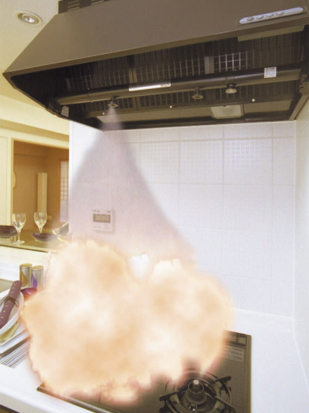 earthquake ・ Disaster-prevention measures.  [Tomahawk jet alpha (stove fire automatic fire extinguishing system)] Upon sensing the stove fire, Automatically digestion drug is injected from the range hood, And per second fire. (Same specifications)