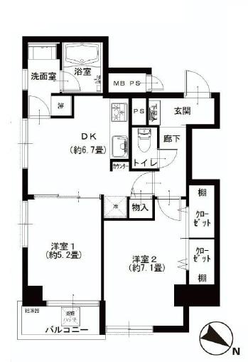 Floor plan. 2DK, Price 38,900,000 yen, Occupied area 46.49 sq m , Balcony area 2.76 sq m Shoto House