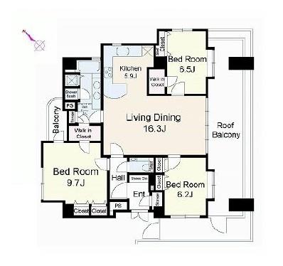 Floor plan. 3LDK, Price 64,500,000 yen, Footprint 102.57 sq m , Balcony area 23.7 sq m