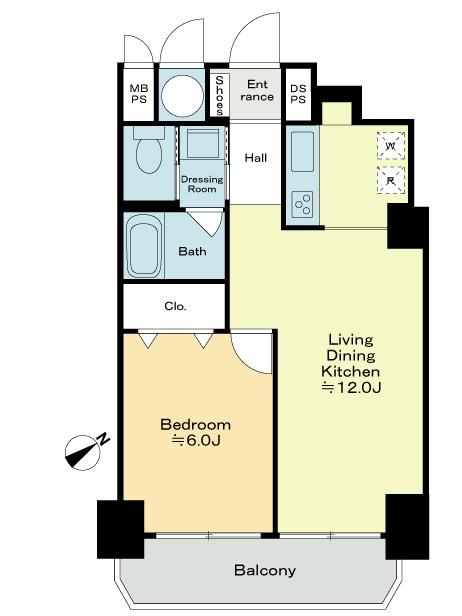 Floor plan. 1LDK, Price 22,800,000 yen, Occupied area 39.72 sq m , Balcony area 5.95 sq m southeast ・ 4th floor, Yang per good!
