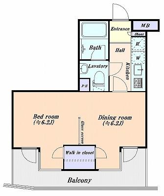 Floor plan. 1DK, Price 32,800,000 yen, Occupied area 33.77 sq m , Balcony area 10.87 sq m