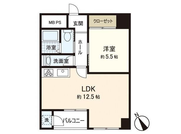 Floor plan. 1LDK, Price 21,800,000 yen, Occupied area 43.57 sq m , Balcony area 2.83 sq m