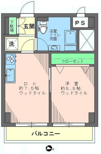 Floor plan. 1DK, Price 18.6 million yen, Footprint 35.1 sq m , Balcony area 5.4 sq m