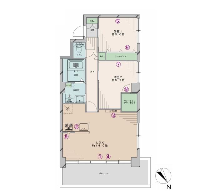 Floor plan. 2LDK + S (storeroom), Price 44,800,000 yen, Occupied area 55.61 sq m , Balcony area 11.7 sq m