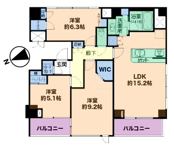 Floor plan. 3LDK, Price 69,800,000 yen, Occupied area 83.99 sq m , Balcony area 9.11 sq m