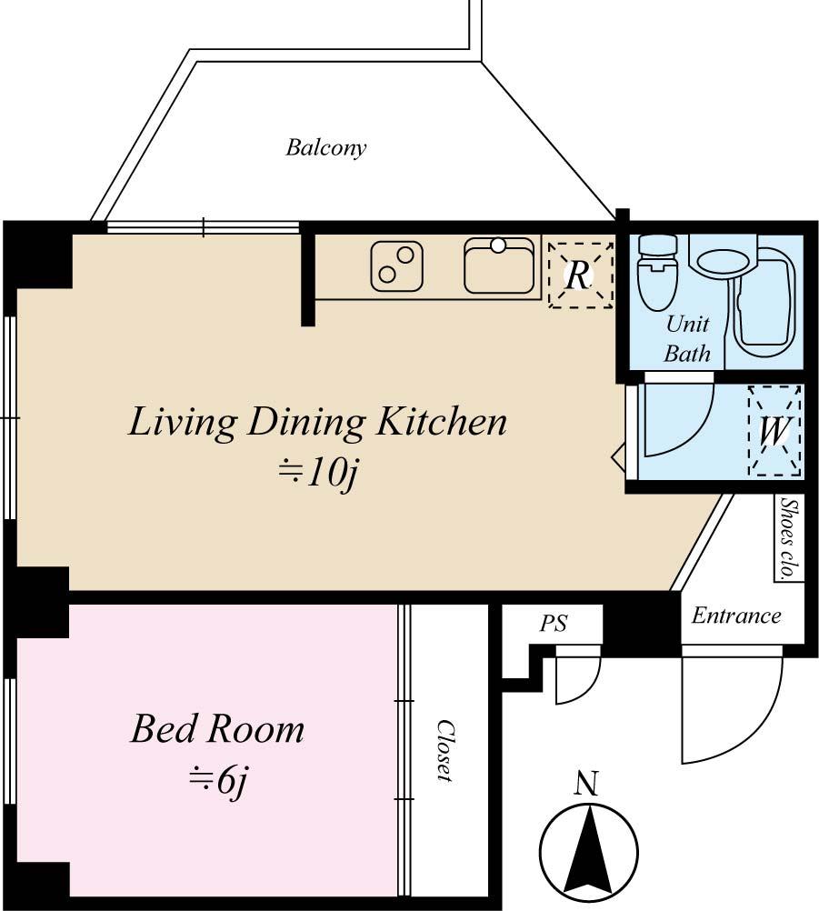 Floor plan. 1LDK, Price 22,700,000 yen, Occupied area 33.49 sq m