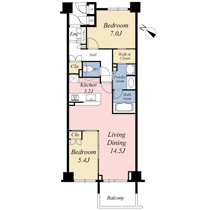 Floor plan. 2LDK, Price 58 million yen, Occupied area 71.28 sq m , Balcony area 6.3 sq m