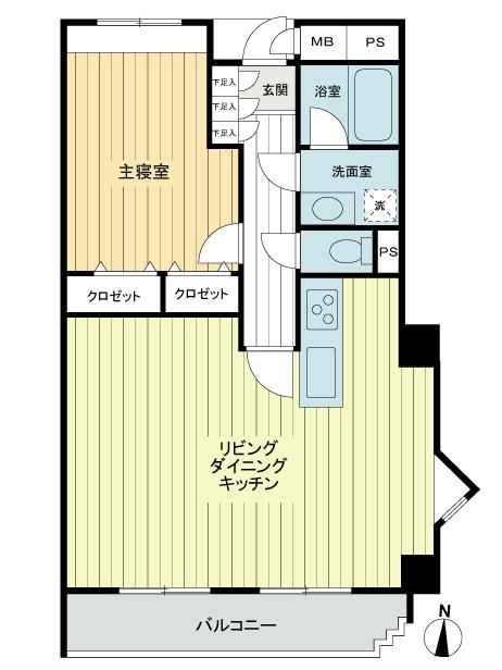Floor plan. 1LDK, Price 59,800,000 yen, Occupied area 64.75 sq m , Balcony area 7.29 sq m