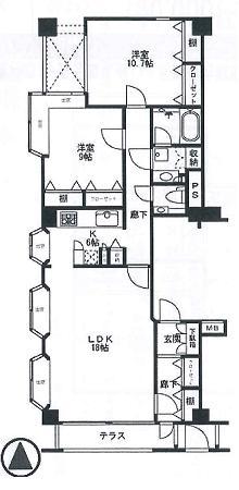 Floor plan. 2LDK, Price 59,800,000 yen, Occupied area 97.26 sq m , Balcony area 5.86 sq m
