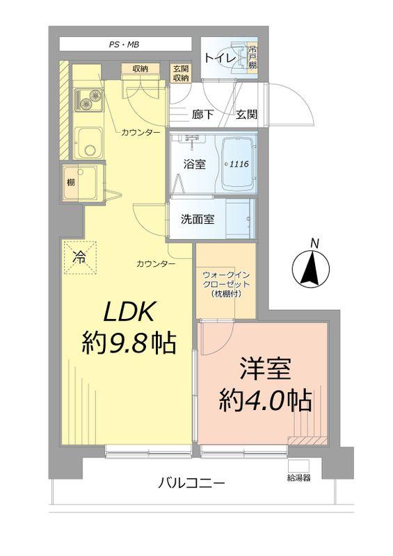 Floor plan. 1LDK, Price 23,900,000 yen, Occupied area 34.72 sq m , Balcony area 5.3 sq m