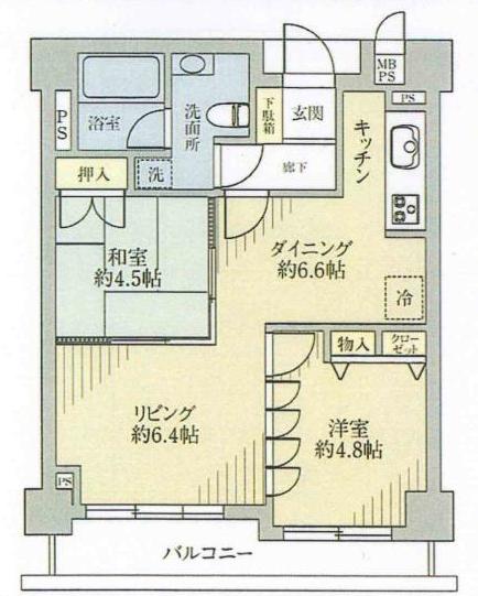 Floor plan. 2LDK, Price 39,800,000 yen, Occupied area 50.46 sq m , Balcony area 6.46 sq m