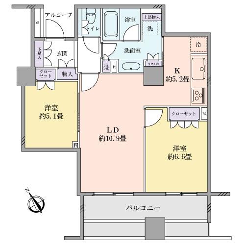 Floor plan. 2LDK, Price 86 million yen, Occupied area 63.65 sq m , Balcony area 11.85 sq m