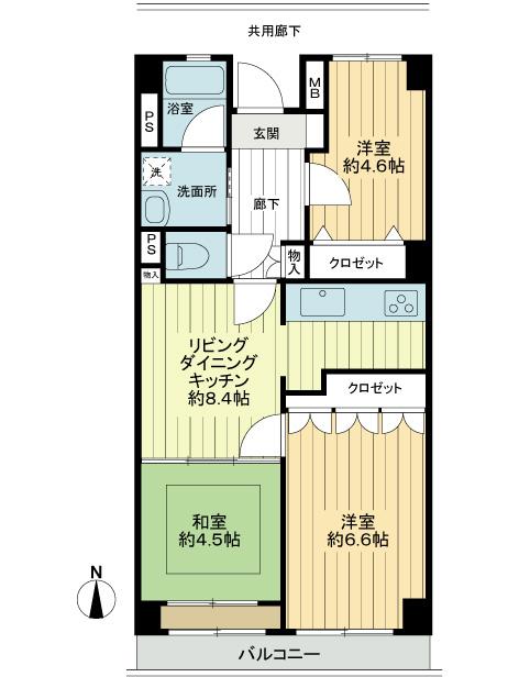Floor plan. 3DK, Price 32,800,000 yen, Footprint 54.8 sq m , Balcony area 5.83 sq m south-southeast direction ・ Yang per good! 3DK!