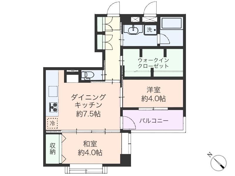 Floor plan. 2DK, Price 39,800,000 yen, Occupied area 47.93 sq m , Balcony area 4.76 sq m