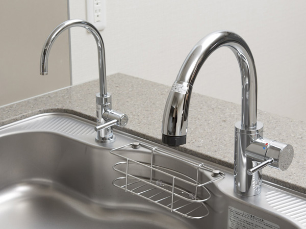Kitchen.  [Hand Shower Faucets ・ Stand-alone water purifier] The water faucet should adopt a flexible hose that can be drawn head portion. Water purifier has a stand-alone.