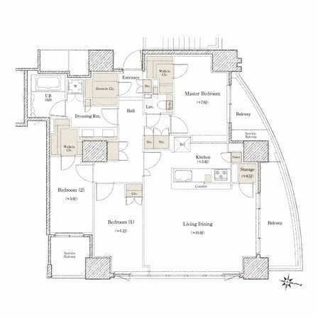 Htype 3LDK + 2WIC + SIC + N footprint / 94.03 sq m balcony area / 11.41 sq m service balcony area / 5.67 sq m