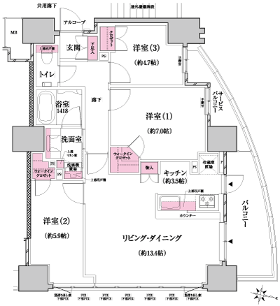 Floor: 3LDK + 2WIC, occupied area: 75.54 sq m, Price: TBD