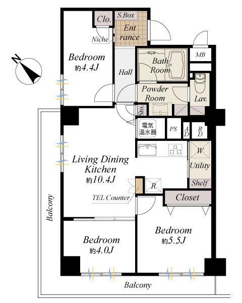 Floor plan. 3LDK, Price 37,900,000 yen, Footprint 57.5 sq m , Balcony area 12.72 sq m