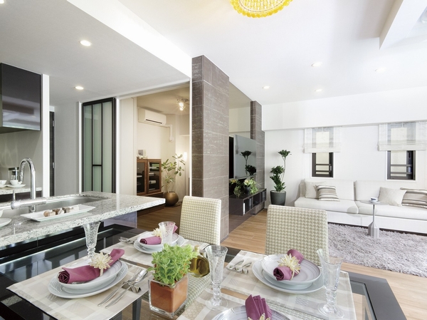 Open-minded living with open counter kitchen and a sense of unity ・ dining
