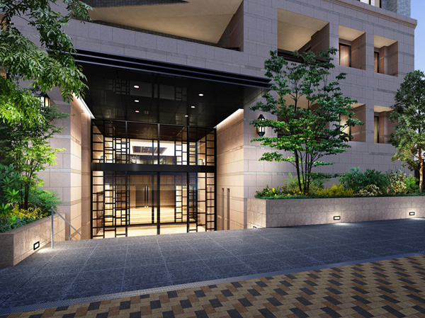 Shared facilities.  [Entrance Rendering CG] Gatepost of granite, Graceful bracket lighting, And canopy to hunch its deep internal space. Neat grid-like design, Design oozes dignified style. While having a scale of 143 House, Moisture there Entrance drawn with nestled some green and elegance.