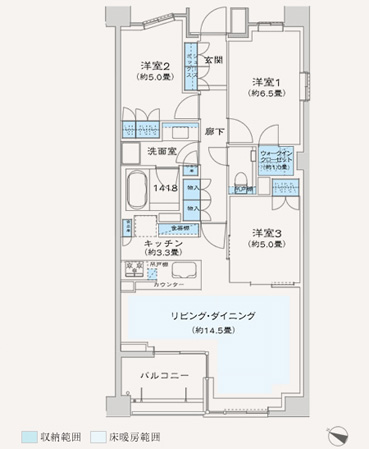 70H type / 3LDK, Footprint: 76.68 sq m , Barco two - area: 6 sq m