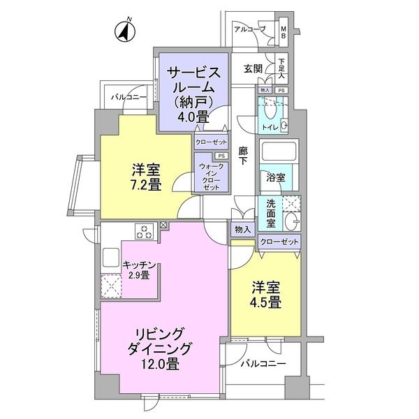Floor plan. 2LDK + S (storeroom), Price 53,500,000 yen, Footprint 69.3 sq m , Balcony area 6.83 sq m 24-hour air-conditioning ventilation system adopted