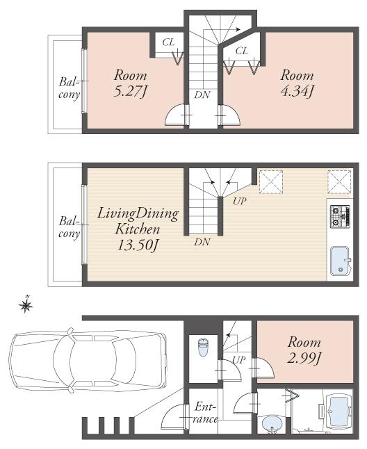 Building plan example (floor plan). Building plan example (B) 3LDK, Land price 31.7 million yen, Land area 40.31 sq m , Building price 13.1 million yen, Building area 60.51 sq m