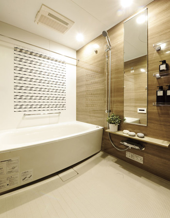 Bathing-wash room.  [Bathroom] Tub is insulated with foam polystyrene insulation warm bath (only set lid ・ With hook). And keep for a long time warmth If you put once the hot water. Also, Since the oblique apron that gently angled, You can use widely the washing place.