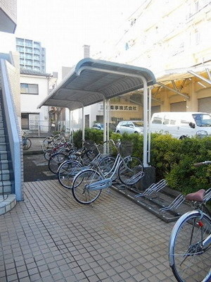 Other common areas. Bicycle parking lot with a roof