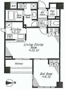 Floor plan. 1LDK, Price 33,900,000 yen, Occupied area 53.81 sq m , Balcony area 5.61 sq m