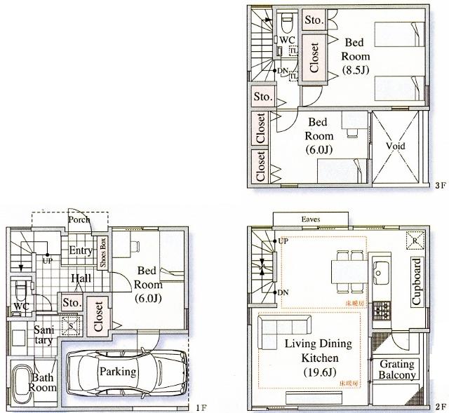 Floor plan. 68,800,000 yen, 3LDK, Land area 58.43 sq m , Building area 104.65 sq m