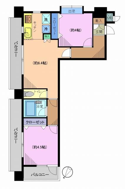 Floor plan. 2DK, Price 29,800,000 yen, Occupied area 46.81 sq m , Balcony area 16.15 sq m
