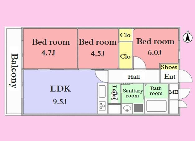 Floor plan. 3LDK, Price 27,800,000 yen, Occupied area 57.12 sq m , Balcony area 6.72 sq m