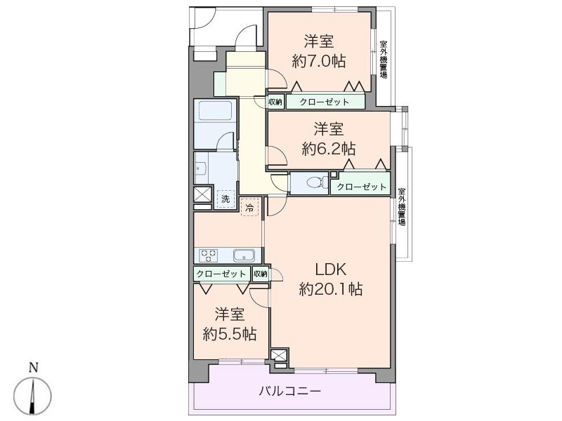 Floor plan. 3LDK, Price 56,800,000 yen, Occupied area 86.82 sq m , Balcony area 10.78 sq m
