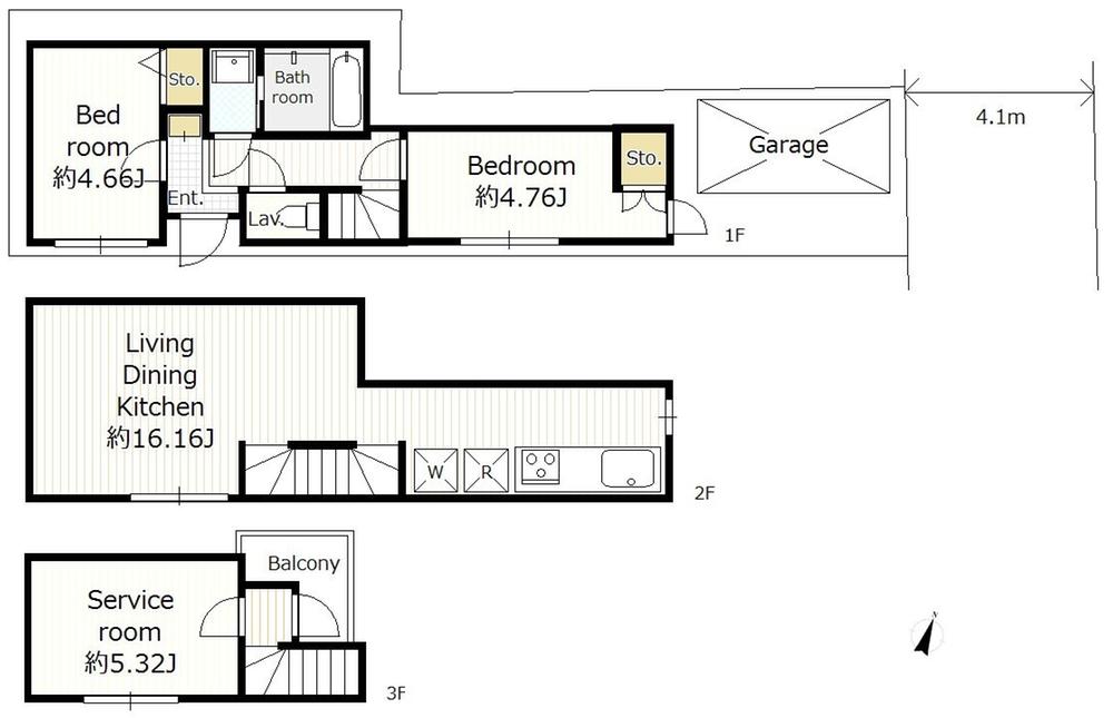 Compartment view + building plan example. Building plan example (A section) 3LDK, Land price 33,800,000 yen, Land area 56.75 sq m , Building price 15.7 million yen, Building area 61.16 sq m