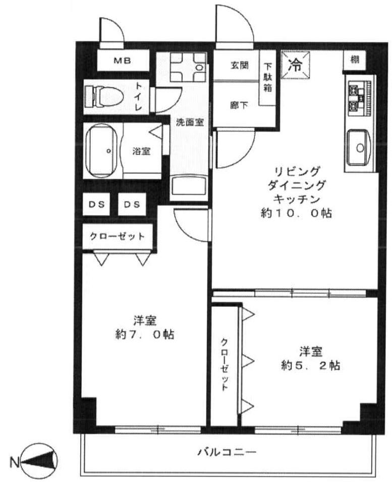 Floor plan. 2LDK, Price 31,800,000 yen, Occupied area 52.29 sq m , Balcony area 5.11 sq m 2LDK
