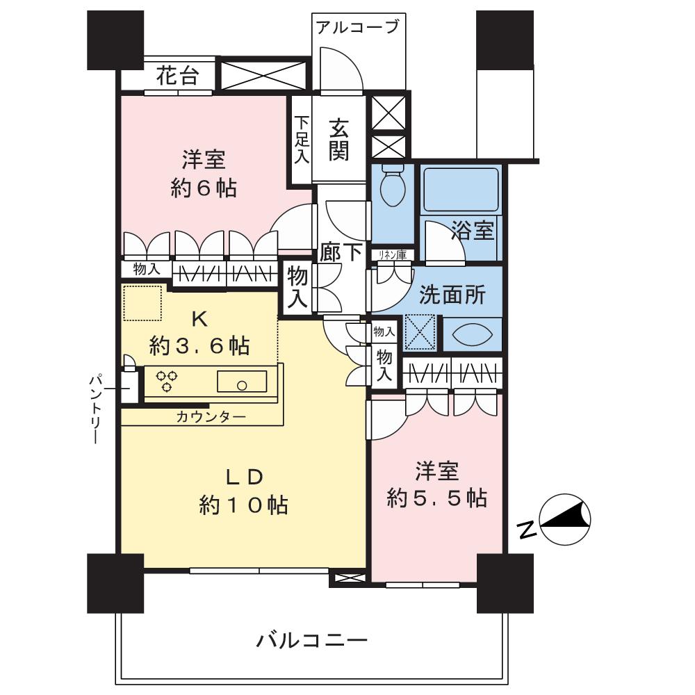 Floor plan. 2LDK, Price 40,800,000 yen, Occupied area 58.85 sq m , Balcony area 13.43 sq m