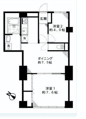 Floor plan. 2LDK, Price 25,800,000 yen, Occupied area 54.44 sq m