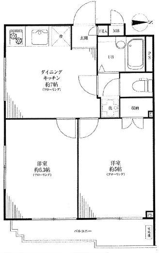 Floor plan. 2DK, Price 19,800,000 yen, Occupied area 36.19 sq m , Balcony area 3.57 sq m