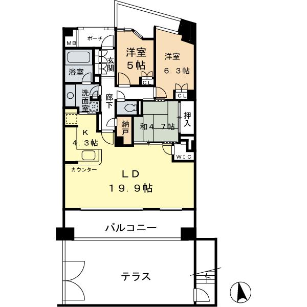 Floor plan. 3LDK, Price 64,800,000 yen, Occupied area 93.01 sq m , Balcony area 17.6 sq m