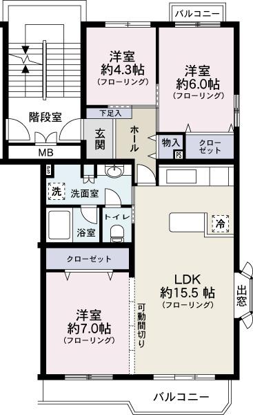 Floor plan. 3LDK, Price 35 million yen, Occupied area 79.19 sq m , Balcony area 9.83 sq m