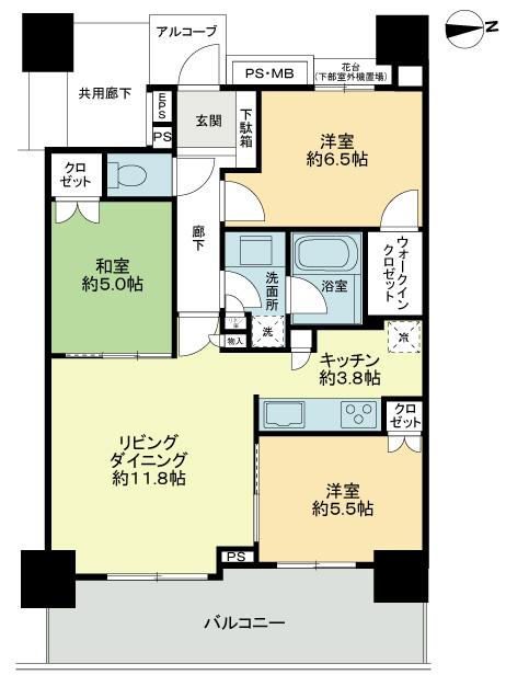 Floor plan. 3LDK, Price 41,900,000 yen, Occupied area 70.62 sq m , Balcony area 13.42 sq m