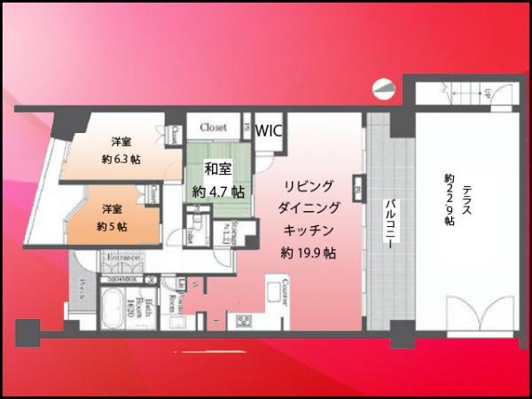 Floor plan. 3LDK, Price 69,900,000 yen, Occupied area 93.01 sq m , Balcony area 17.6 sq m area occupied 93.01 square meters